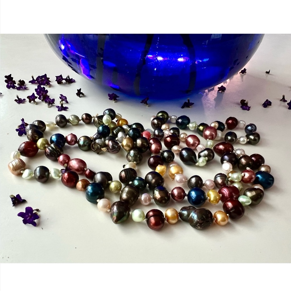 🎁🇨🇦 Hand Knotted Locally Multicolor Pearl Style Necklace Duo• Layered Statement - Picture 8 of 16